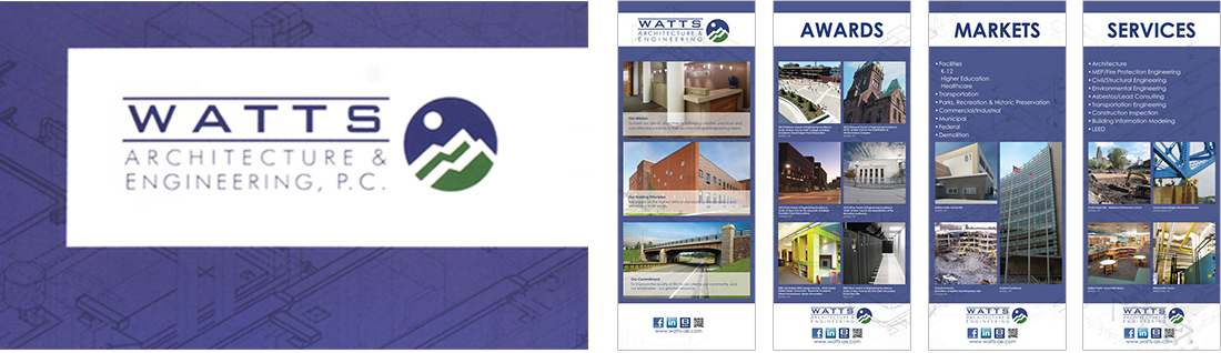 Watts Architecture & Engineering, P.C. collateral and tradeshow materials